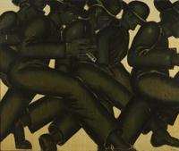 Lester F. Johnson (American, 1919-2010) — Five Men Passing By (Green) , 1970