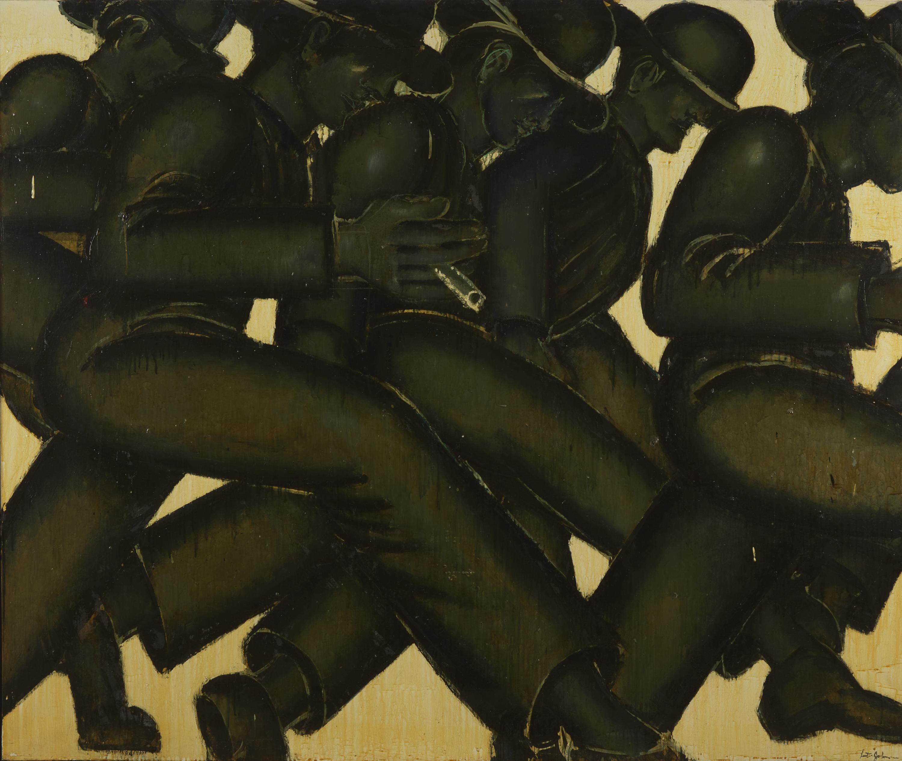 Lester F. Johnson (American, 1919-2010) — Five Men Passing By (Green) , 1970