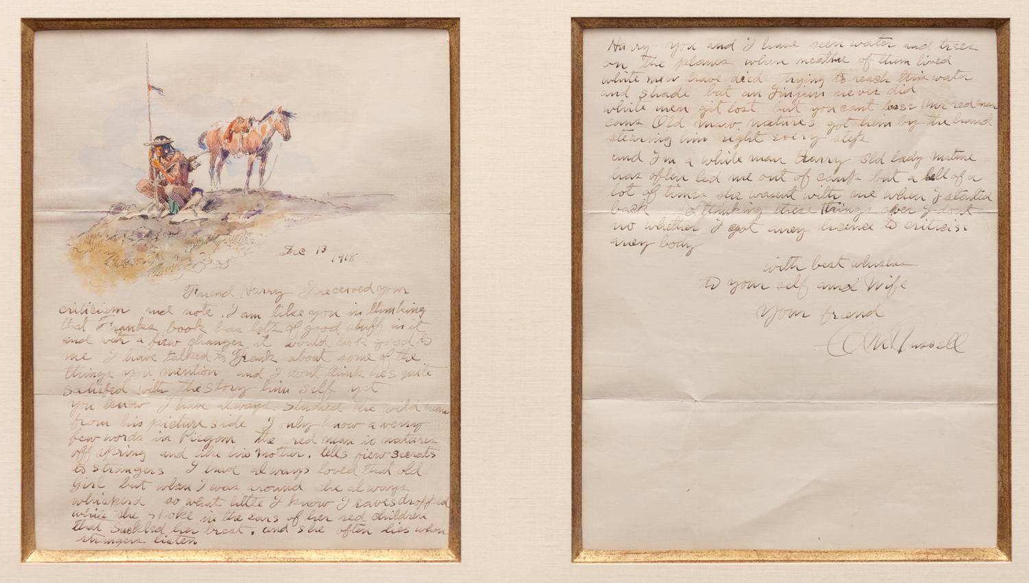 Indian Scout and Horse, Illustrated Letter