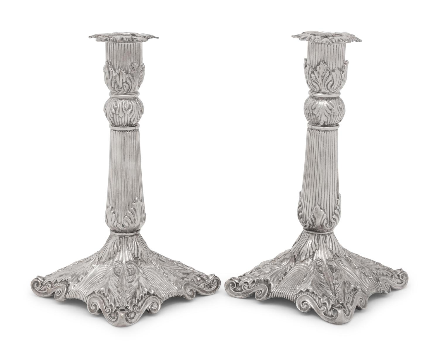 A Pair of Christofle Silver-Plate Candlesticks