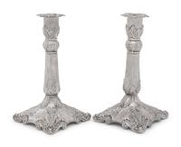 A Pair of Christofle Silver-Plate Candlesticks