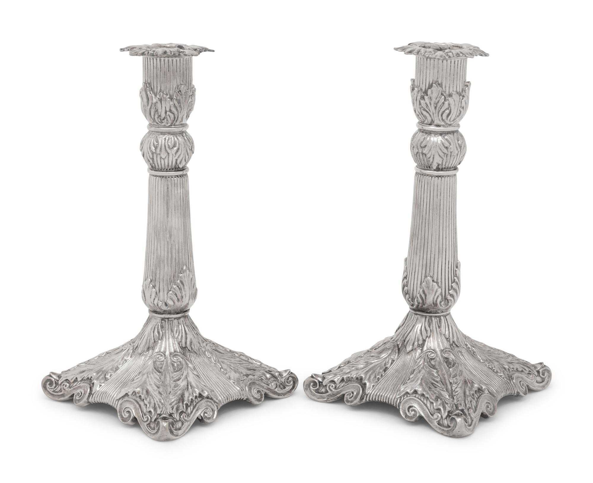 A Pair of Christofle Silver-Plate Candlesticks