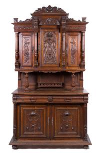 A Renaissance Revival Oak Server Height 100 1/2 x width 55 1/4 x depth 20 inches. — LATE 19TH CENTURY
