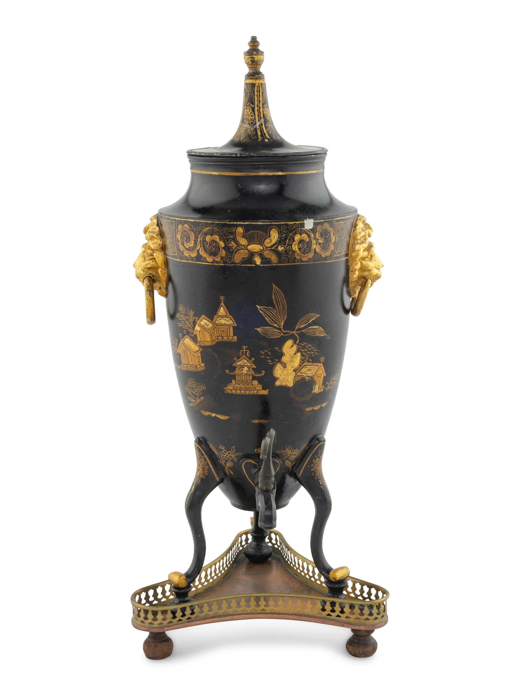 A Continental Tole Cafetière and Associated Stand