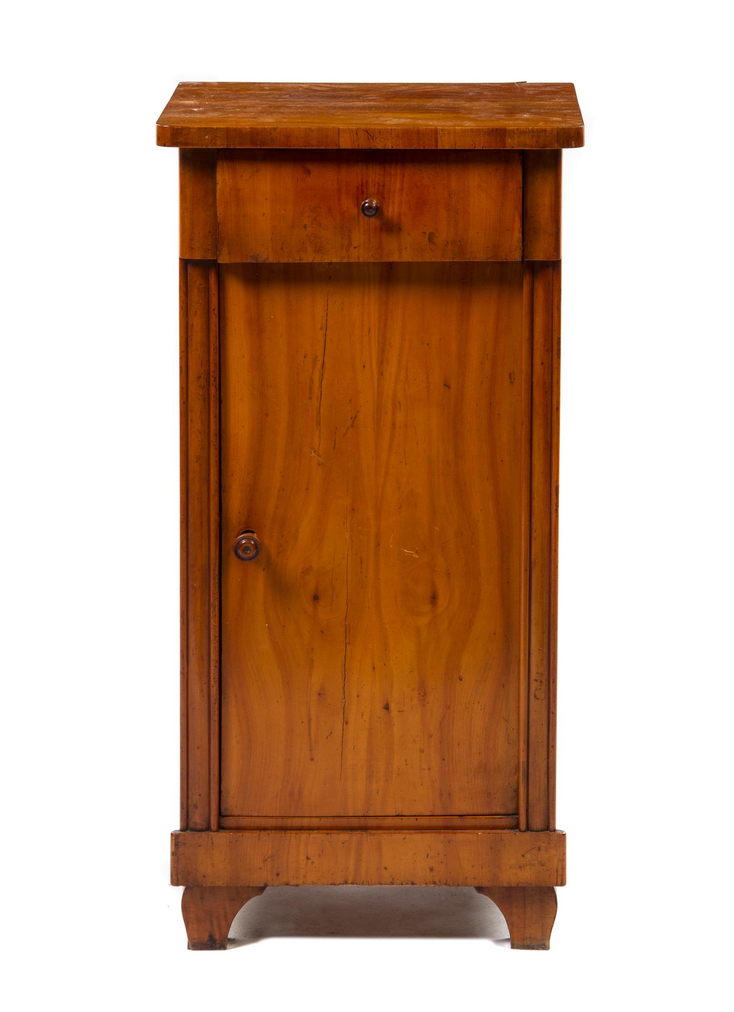 A Biedermeier Fruitwood Cupboard, Height 34 1/2 x width 17 x depth 14 1/4 inches.