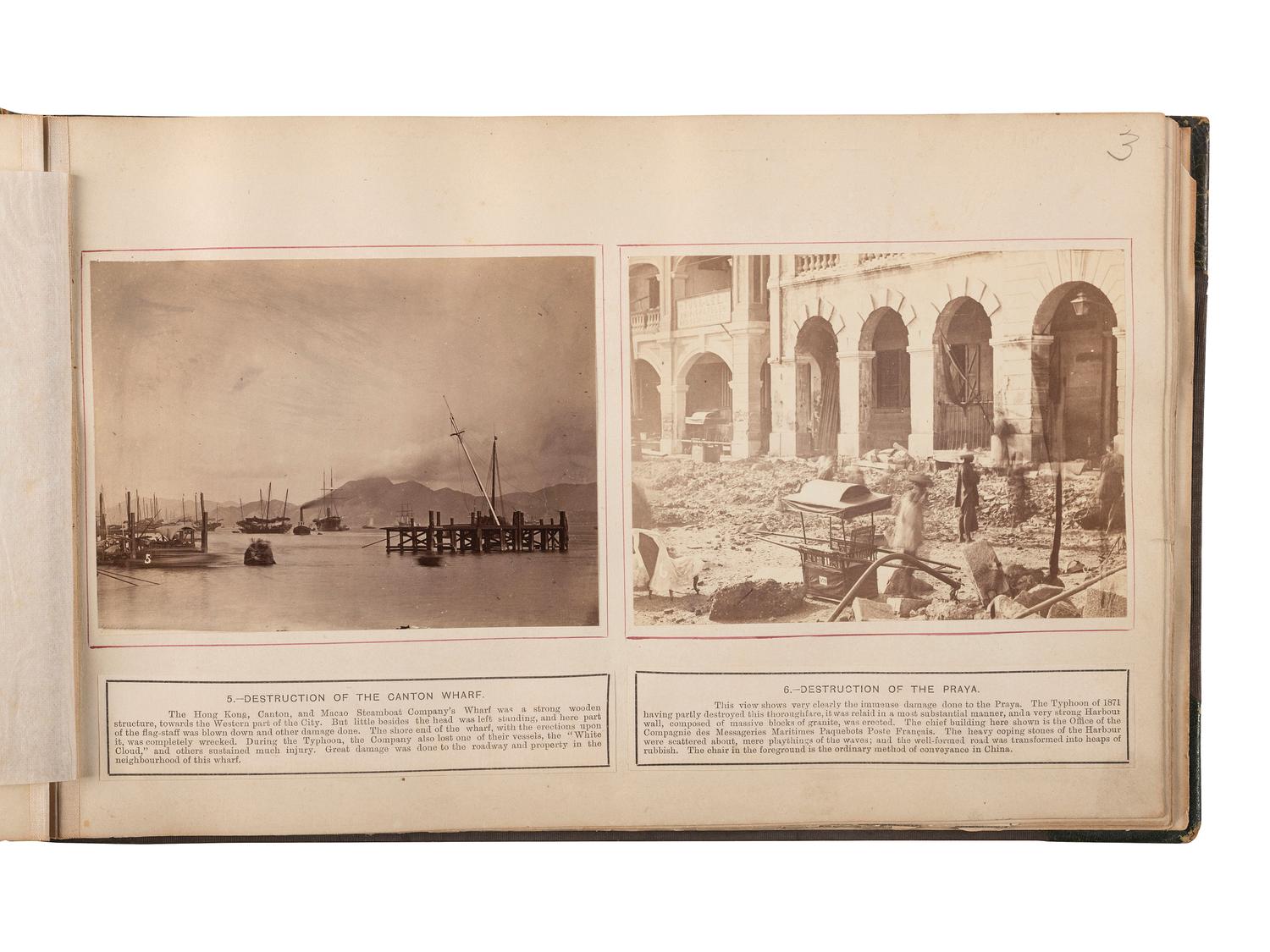 [EARLY PHOTOGRAPHY]. [FLOYD, William Pryor (1834-ca 1900), photographer]. Album containing 22 photographs documenting the effects of the 1874 typhoon in Hong Kong.