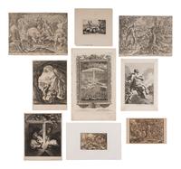 [MORALS, MYTHS, & RELIGION]. A group of approximately 47 prints, most engraved, featuring moralizing, mythologizing, and religious scenes, including:
