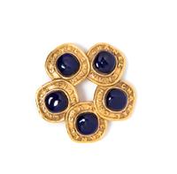 A Chanel Gold and Purple Cabachon Brooch, 2.5" x 2.5".