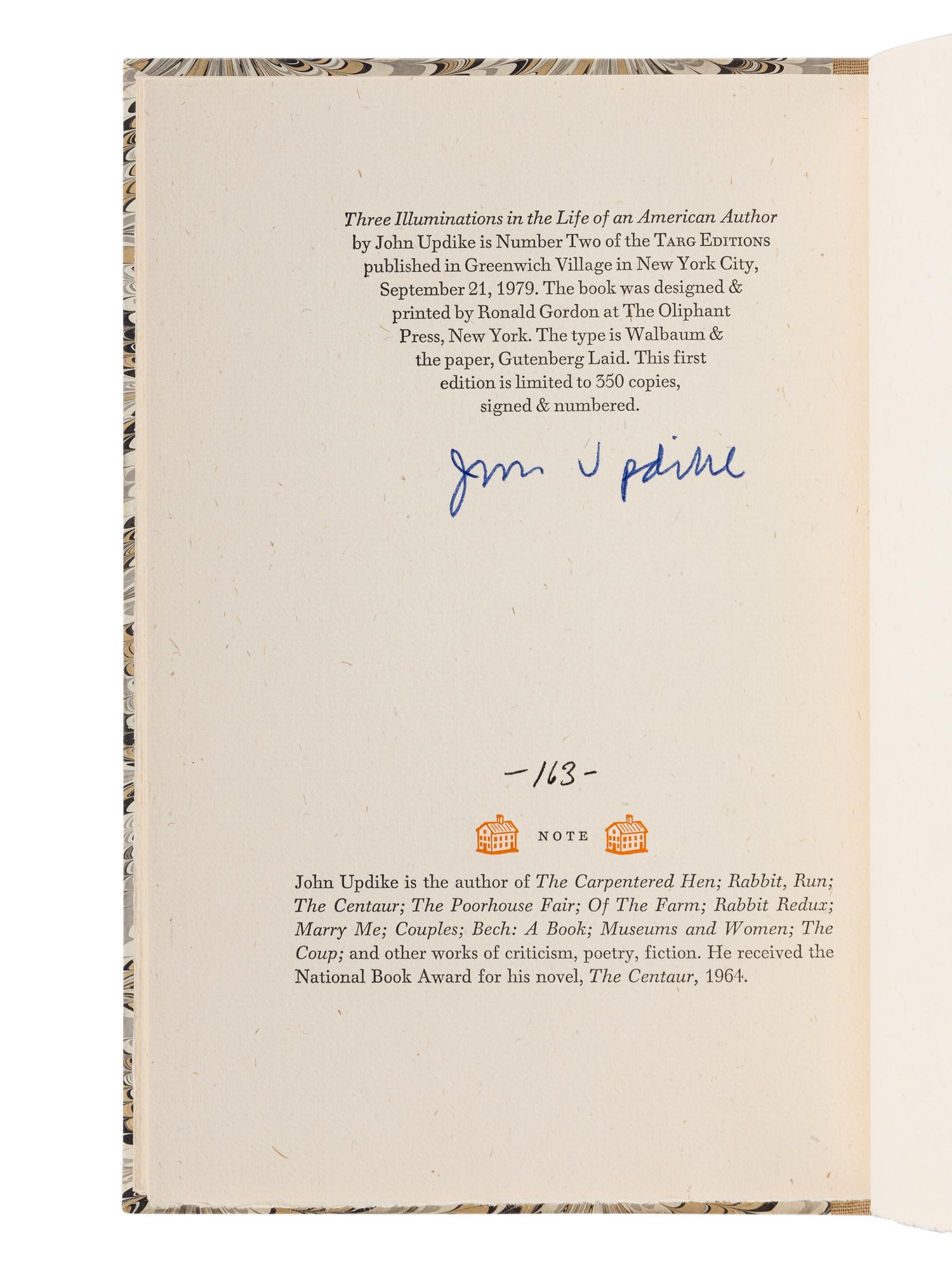 UPDIKE, John (1932-2009). A group of 10 fine press limited editions of Updike’s works, MANY SIGNED, comprising:
