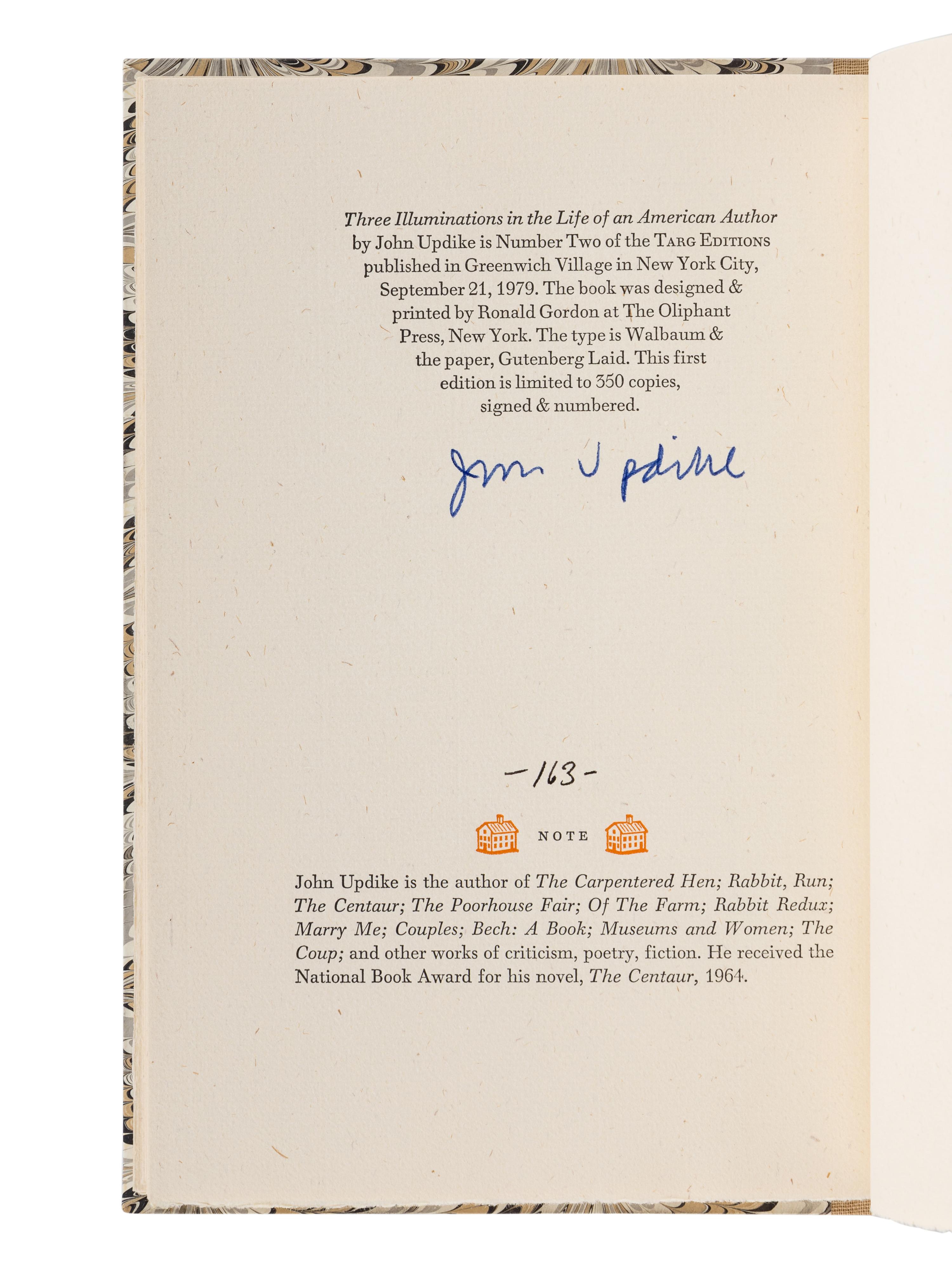 UPDIKE, John (1932-2009). A group of 10 fine press limited editions of Updike’s works, MANY SIGNED, comprising: