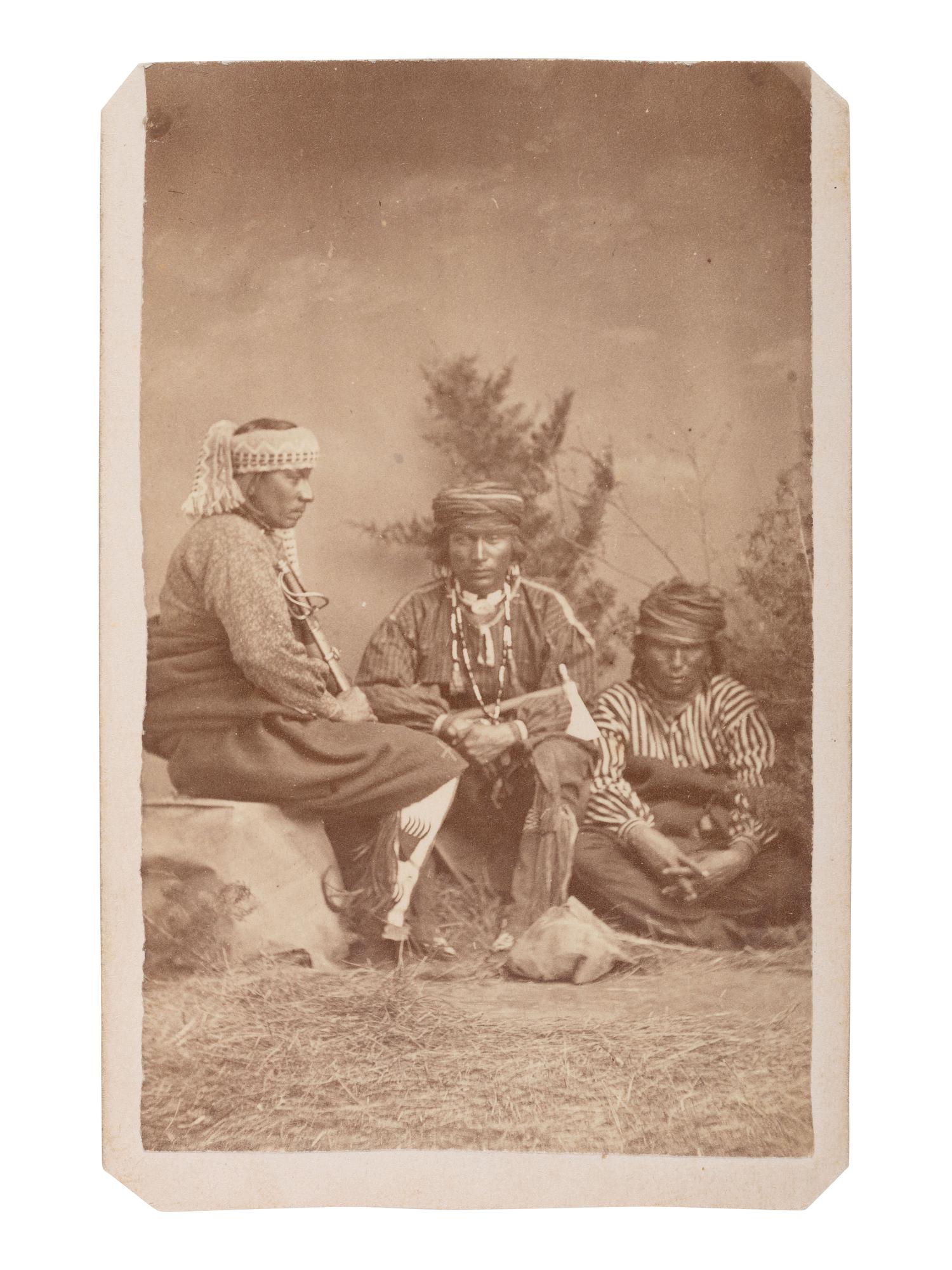 HULL, A.C. (1846-1908), photographer. CDV of three Native American men, possibly Otoe. Fremont, NE, ca 1869.