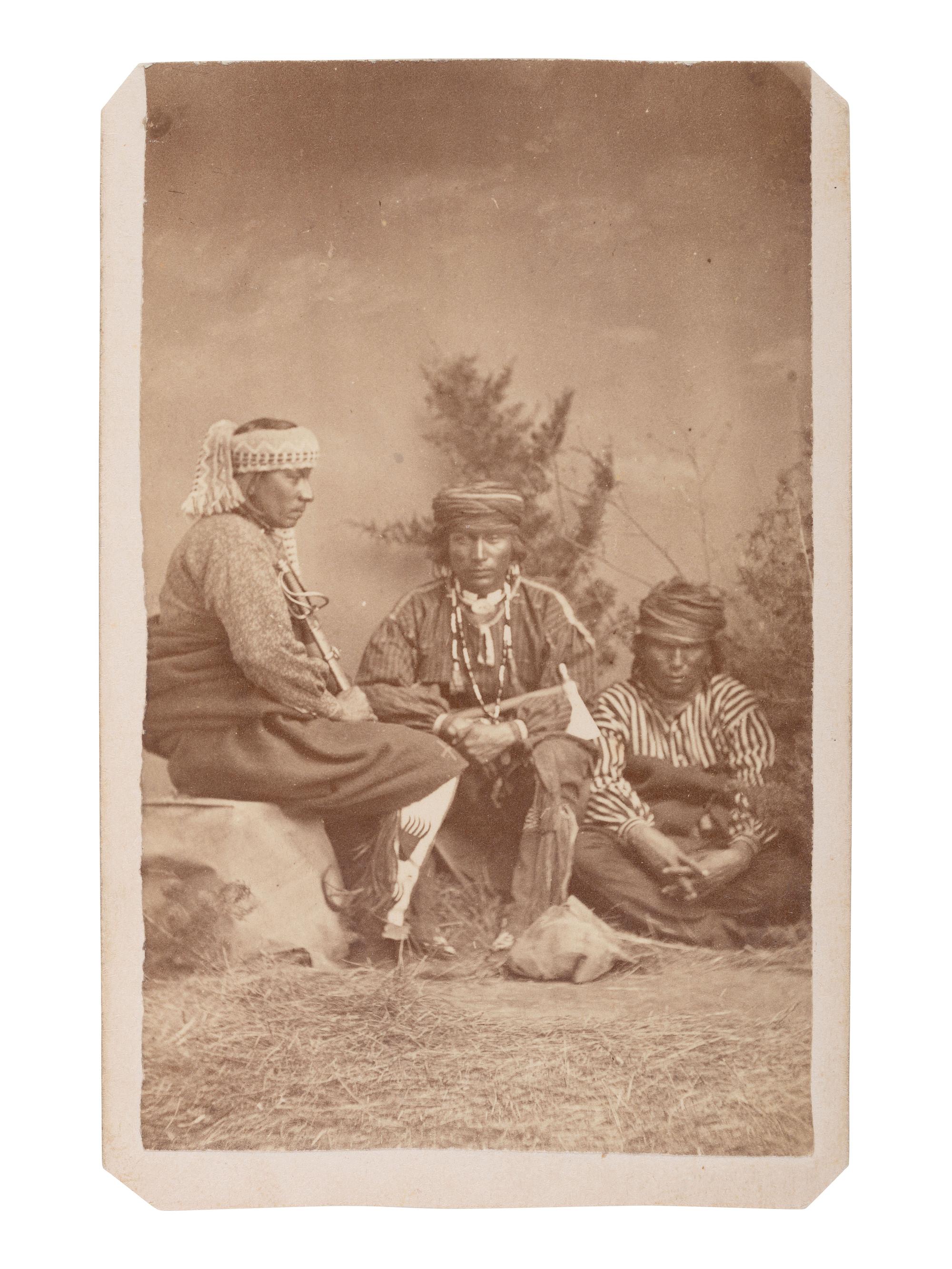 HULL, A.C. (1846-1908), photographer. CDV of three Native American men, possibly Otoe. Fremont, NE, ca 1869.