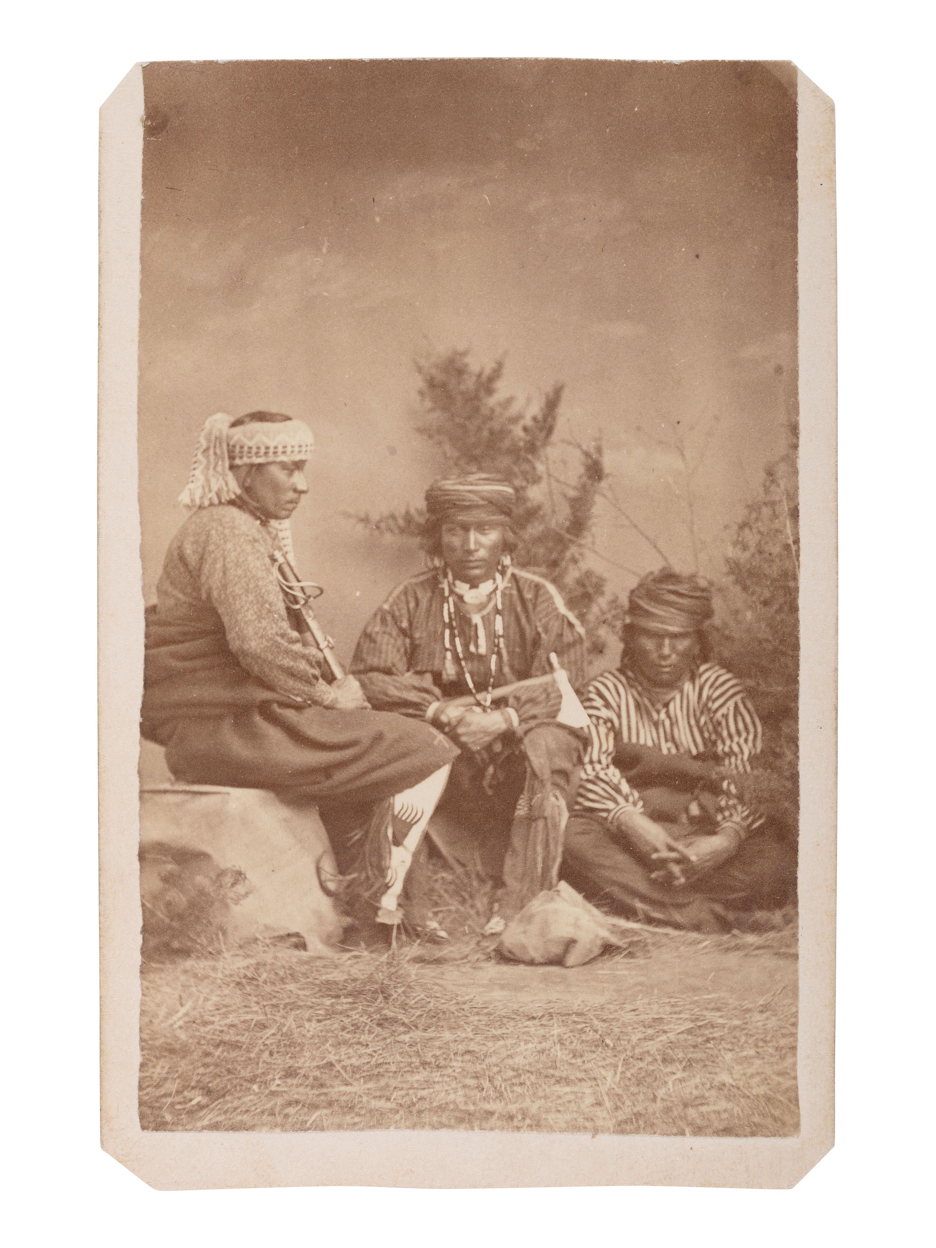 HULL, A.C. (1846-1908), photographer. CDV of three Native American men, possibly Otoe. Fremont, NE, ca 1869.