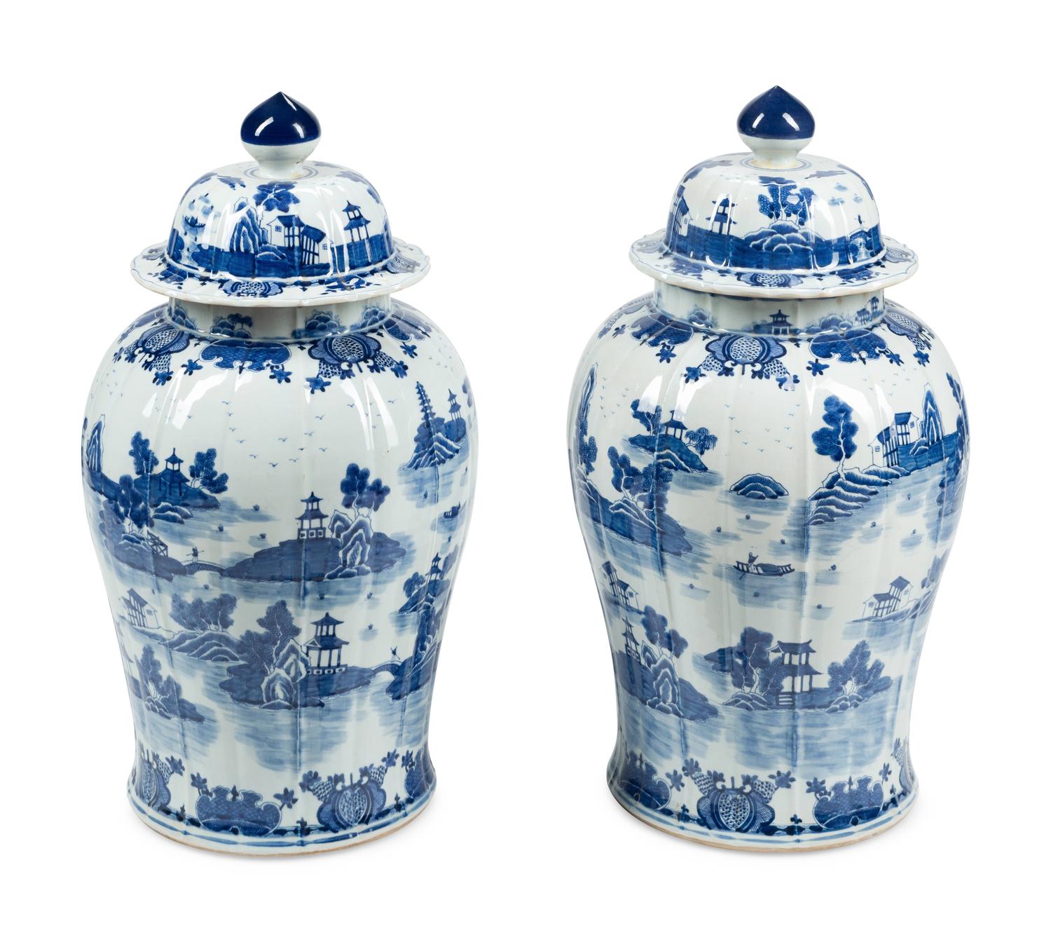 A Pair of Large Chinese Blue and White Porcelain Jars