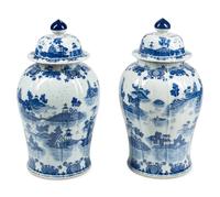 A Pair of Large Chinese Blue and White Porcelain Jars