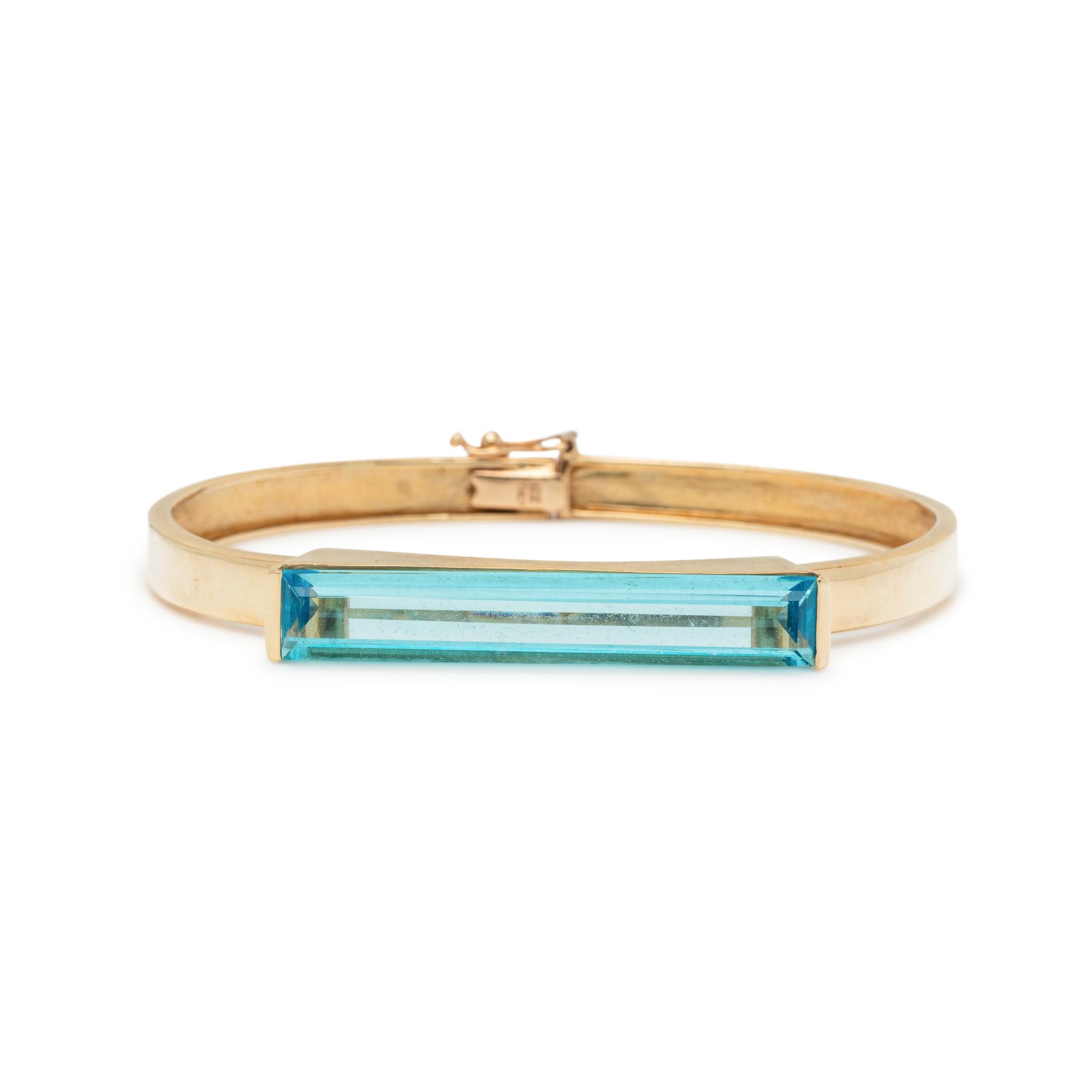 YELLOW GOLD AND BLUE GLASS BANGLE BRACELET