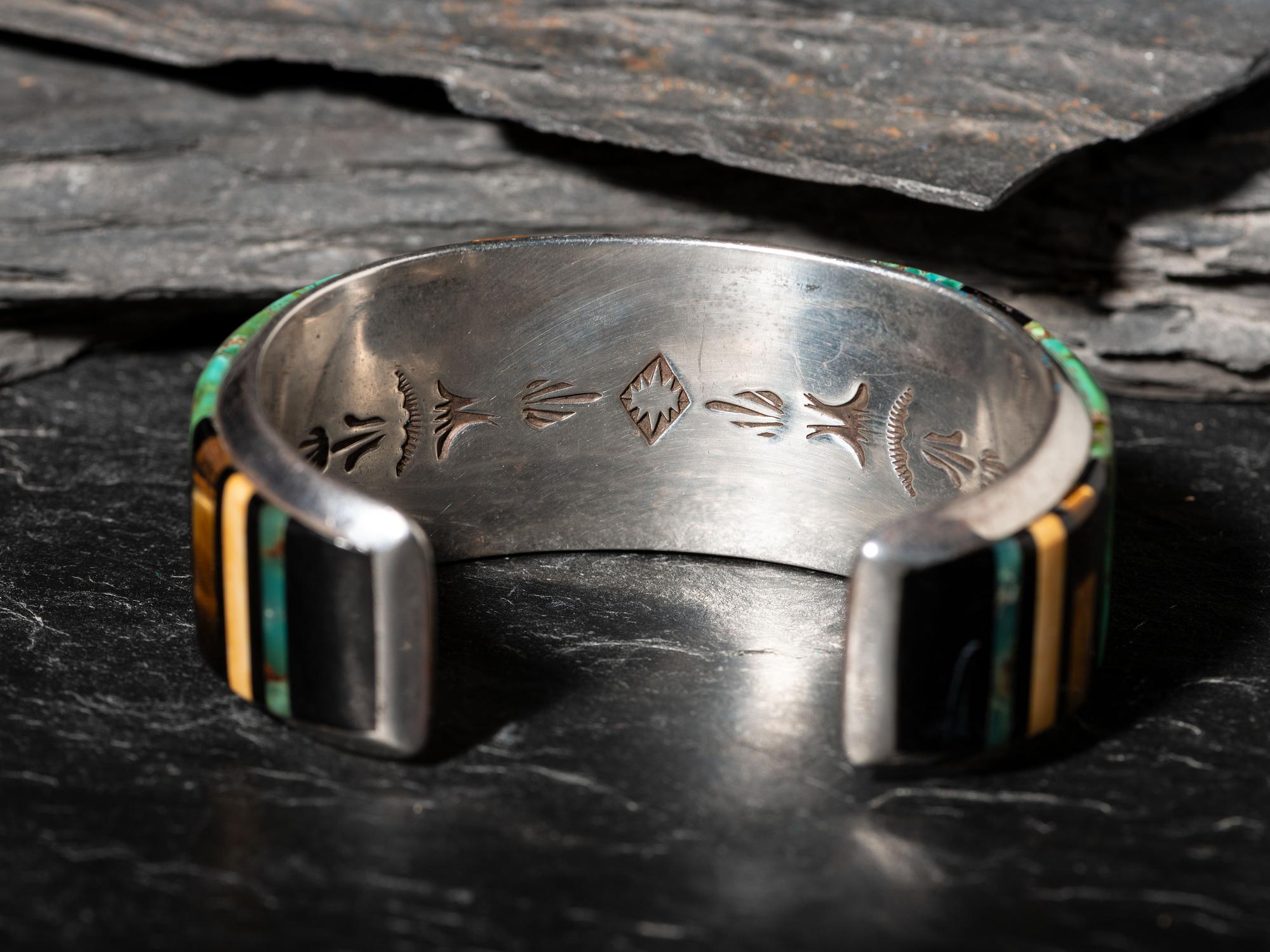 Sterling Silver and Cobblestone Inlay Cuff Bracelet