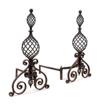 A Pair of Continental Iron Baluster-Twist Andirons