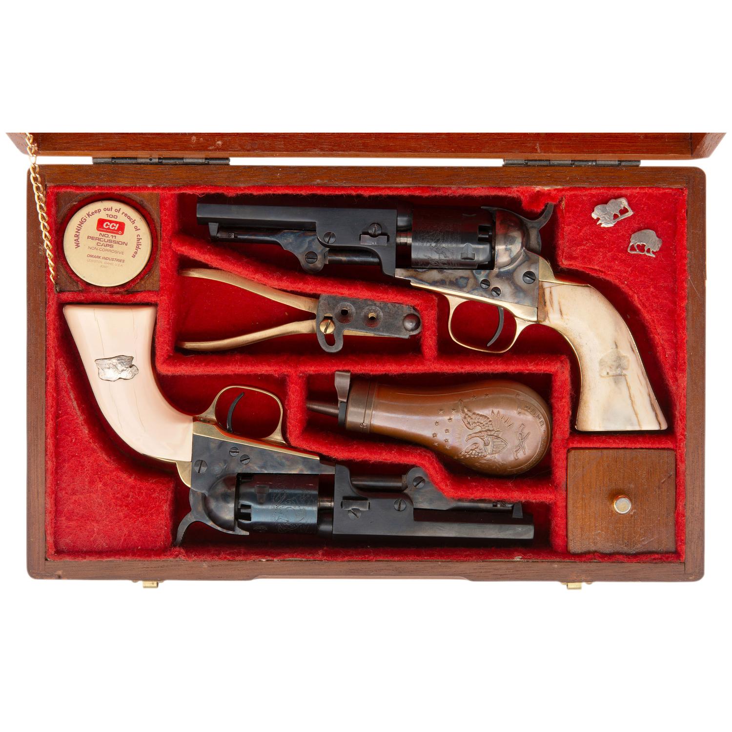 Cased Pair of Italian Reproduction Colt Model 1849 Pocket Revolvers with Accessories