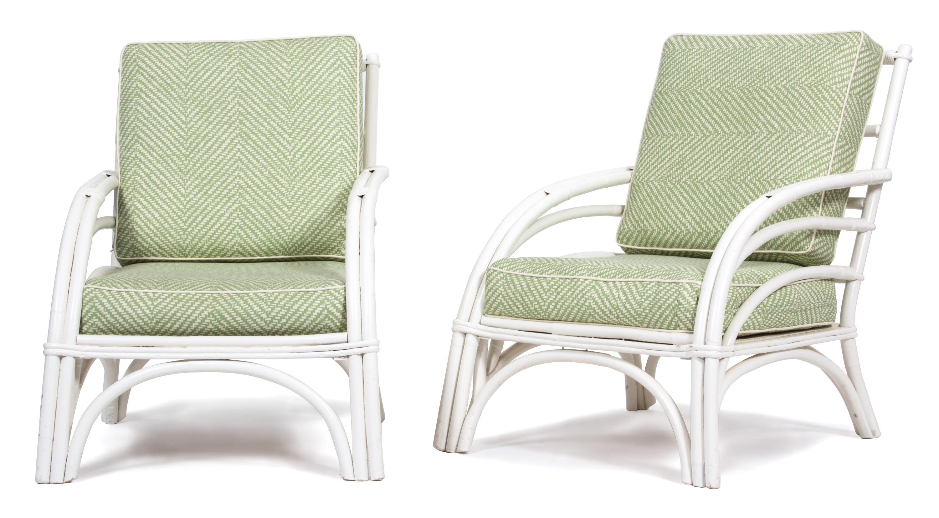 A Group of White Painted Rattan Furniture Length of sofa 75 inches. — 20TH CENTURY