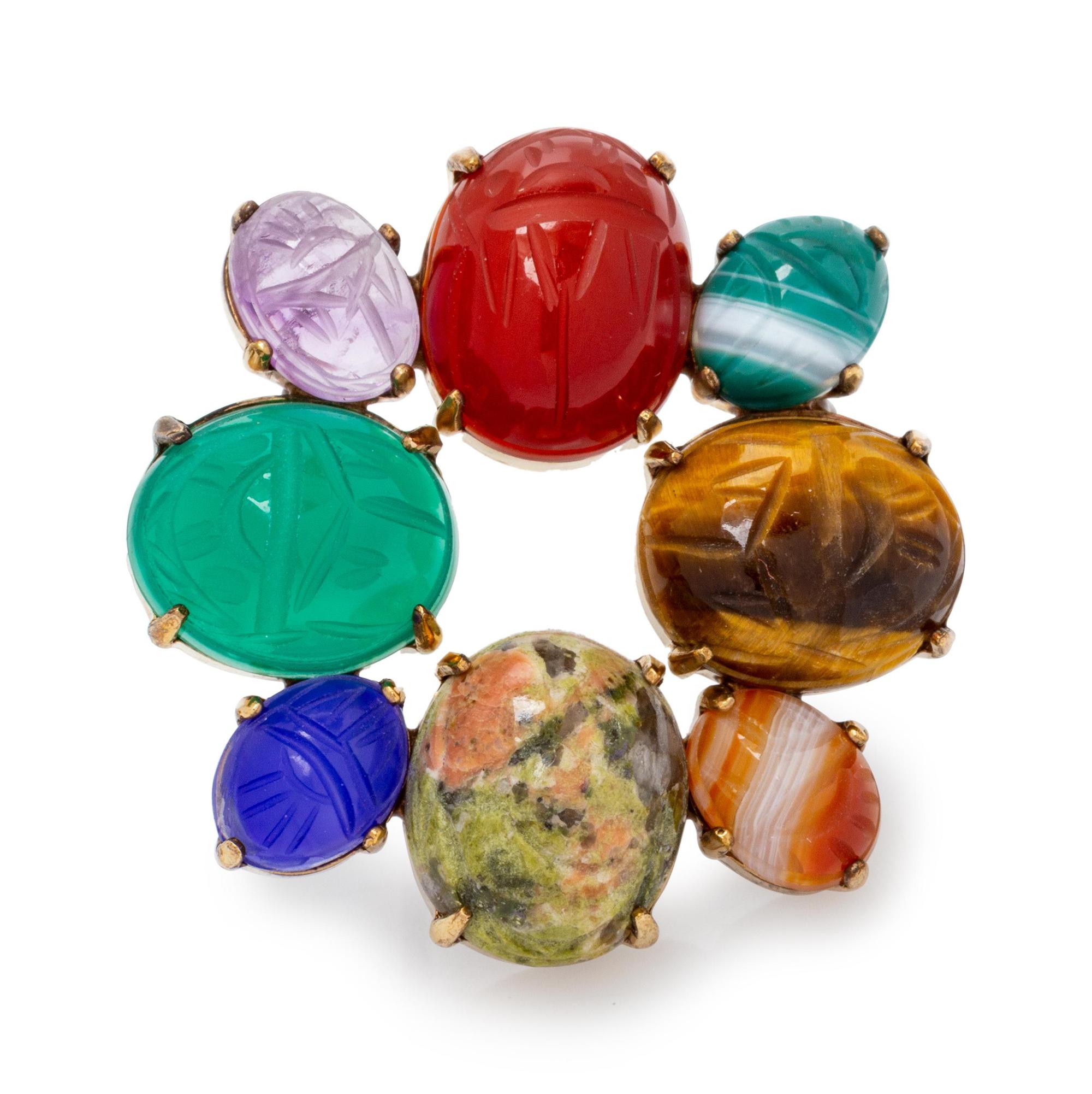 HARDSTONE SCARAB BROOCH