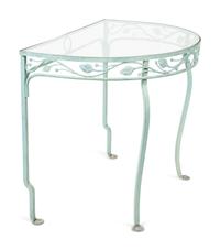 A Salterini Laurel Wrought Iron Glass Top Two-Part Dining Table