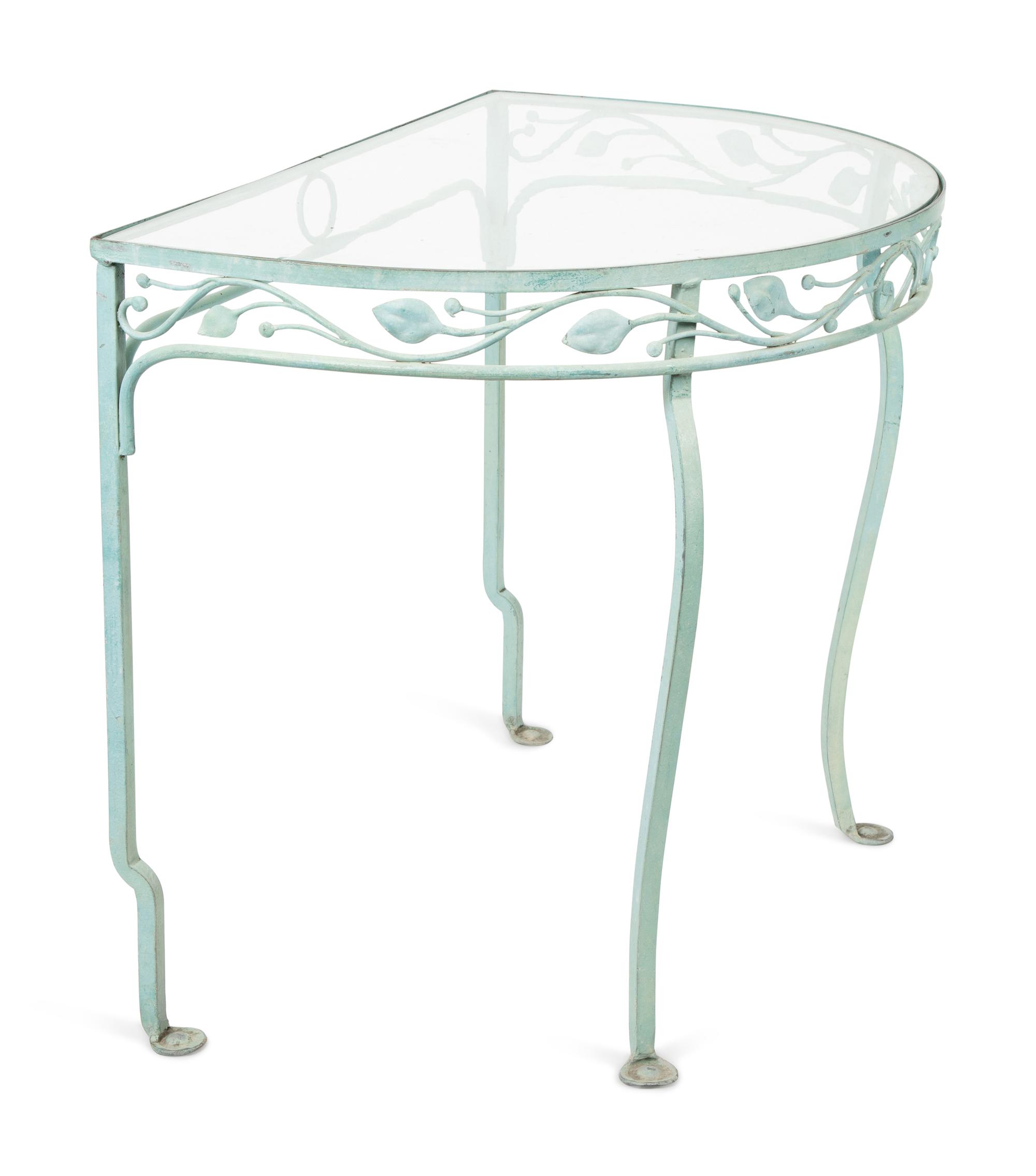 A Salterini Laurel Wrought Iron Glass Top Two-Part Dining Table