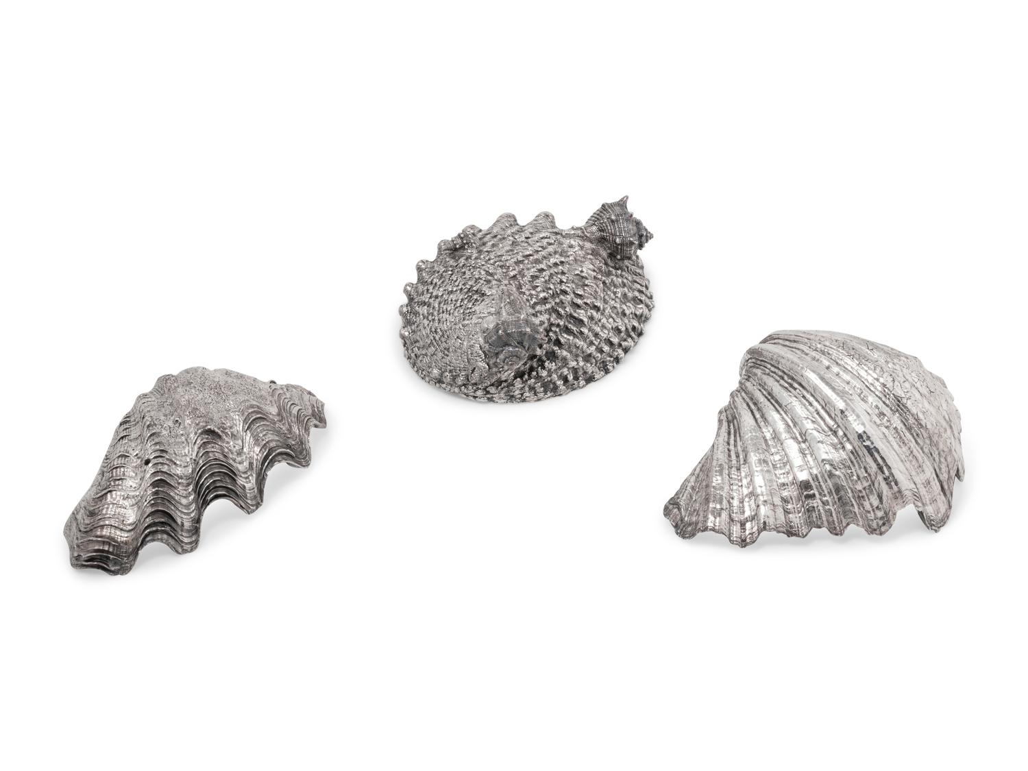 A Group of Three Silver-Plate Clad Seashells