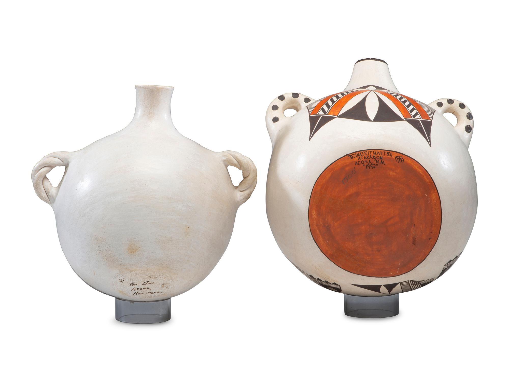 Pair of Large Acoma Pottery Canteens