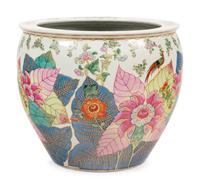 A Chinese Export Porcelain "Tobacco Leaf" Jardinière