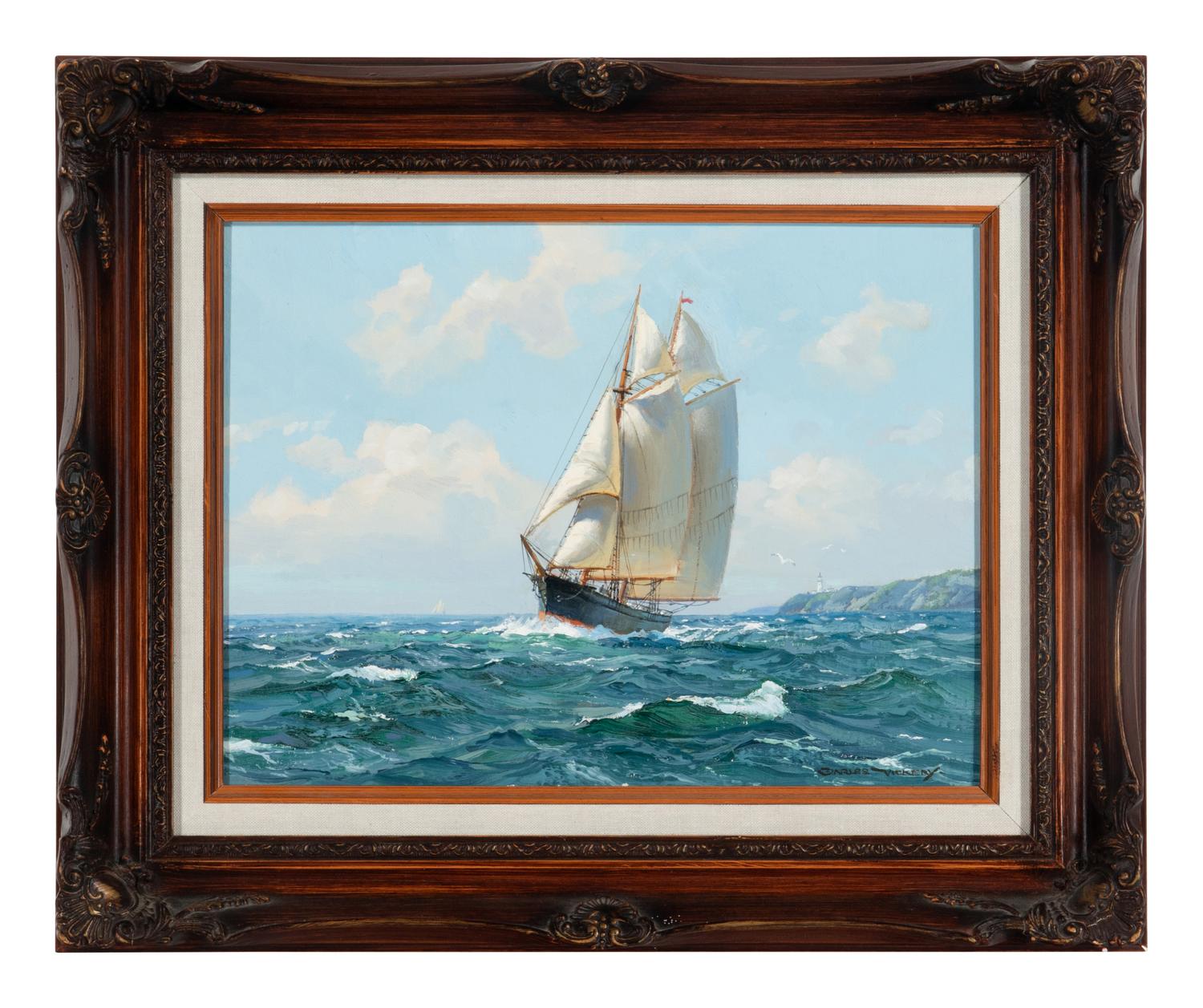 Charles Vickery (American, 1913–1998) — Ship Sailing off the Coast