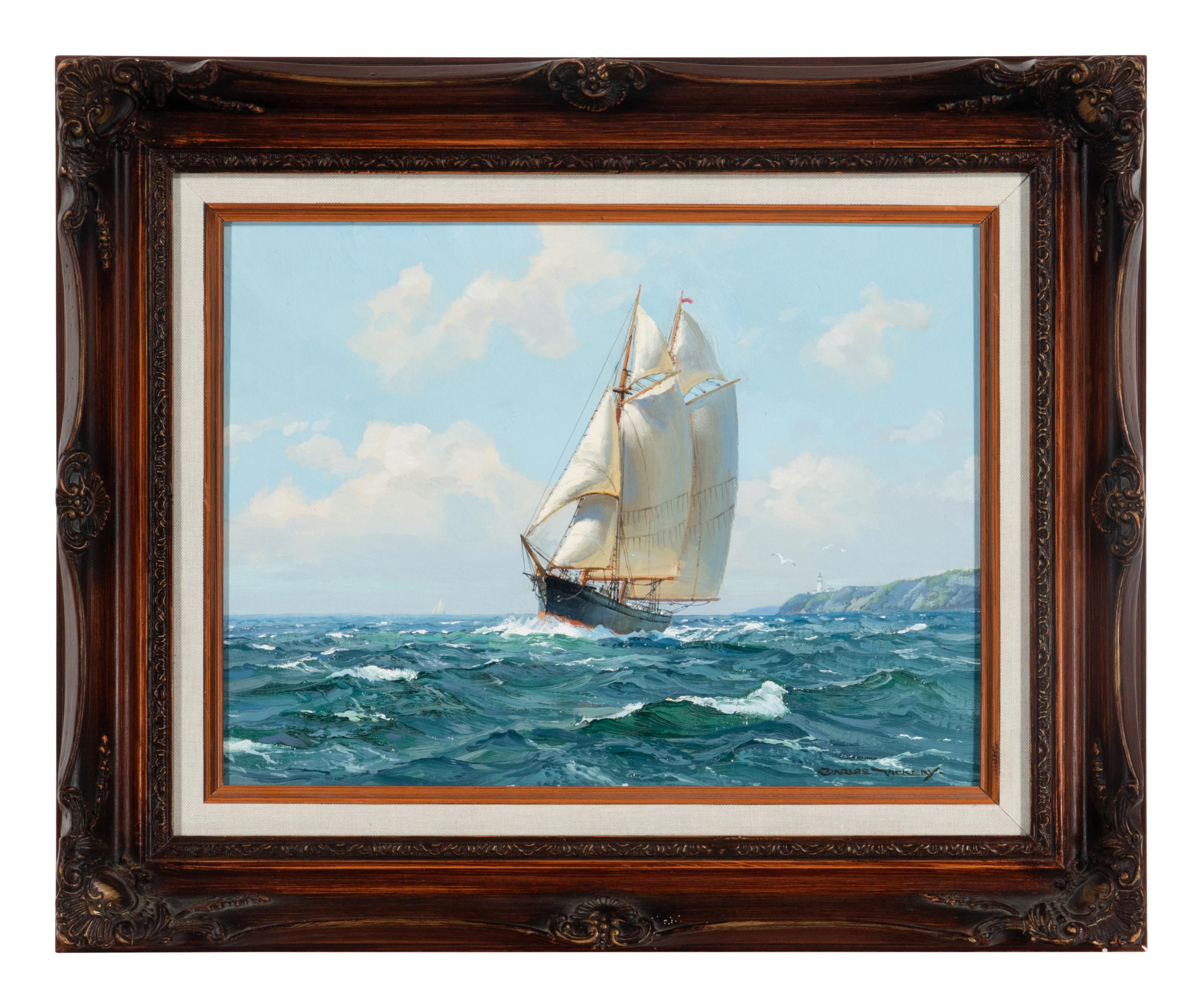 Charles Vickery (American, 1913–1998) — Ship Sailing off the Coast