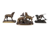 Pointer on Alert, Hound with Raised Head, and Two Dogs Inspecting an Animal's Den
