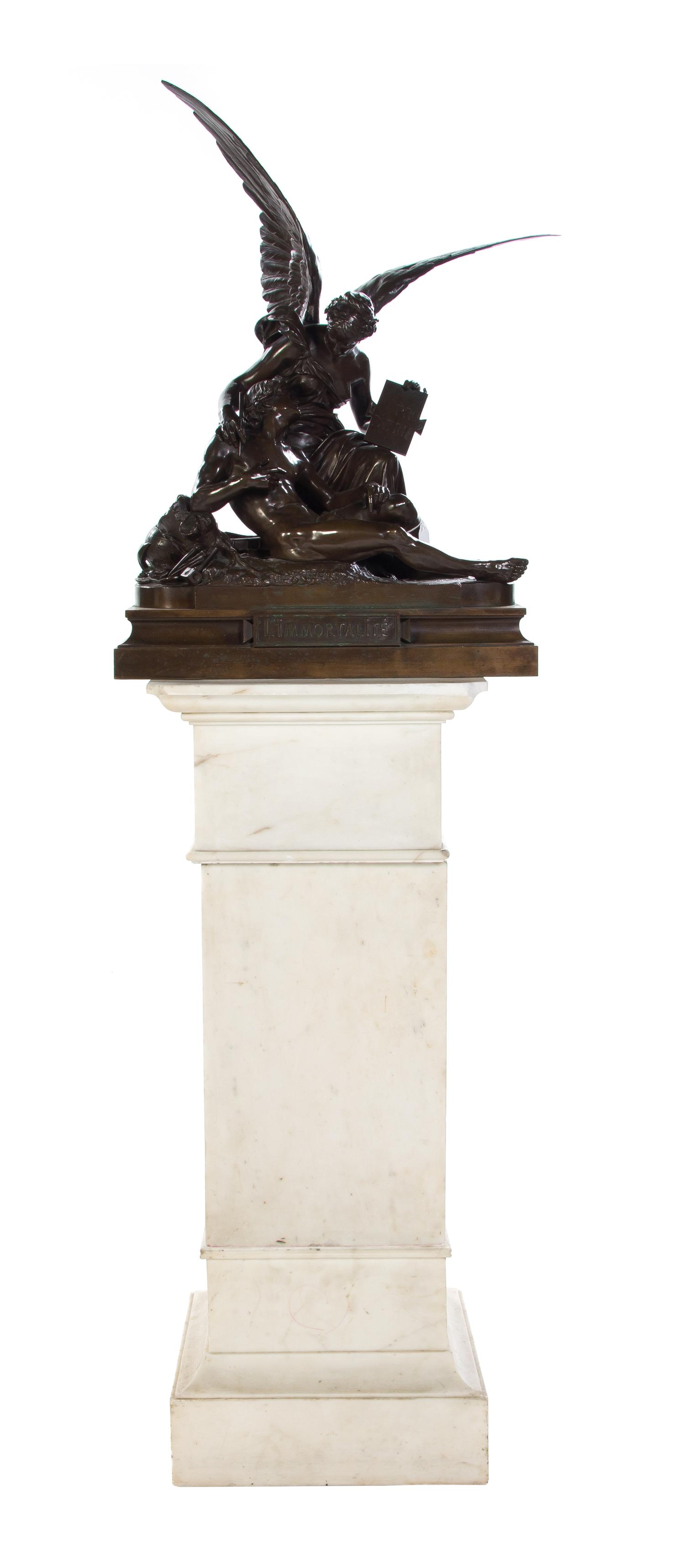 A French Bronze Figural Group, LEON-EUGENE LONGEPIED (1849-1888), Height of bronze 28 inches. — LEON-EUGENE LONGEPIED (1849-1888),