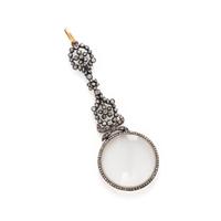 FRENCH, ANTIQUE, SILVER-TOPPED GOLD AND DIAMOND MAGNIFYING GLASS