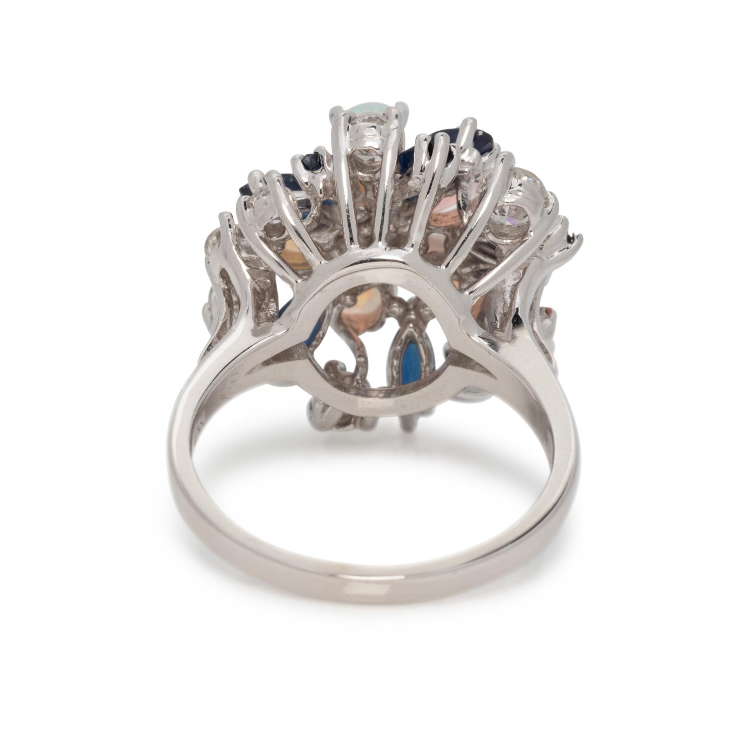 DIAMOND, OPAL AND SYNTHETIC SAPPHIRE RING