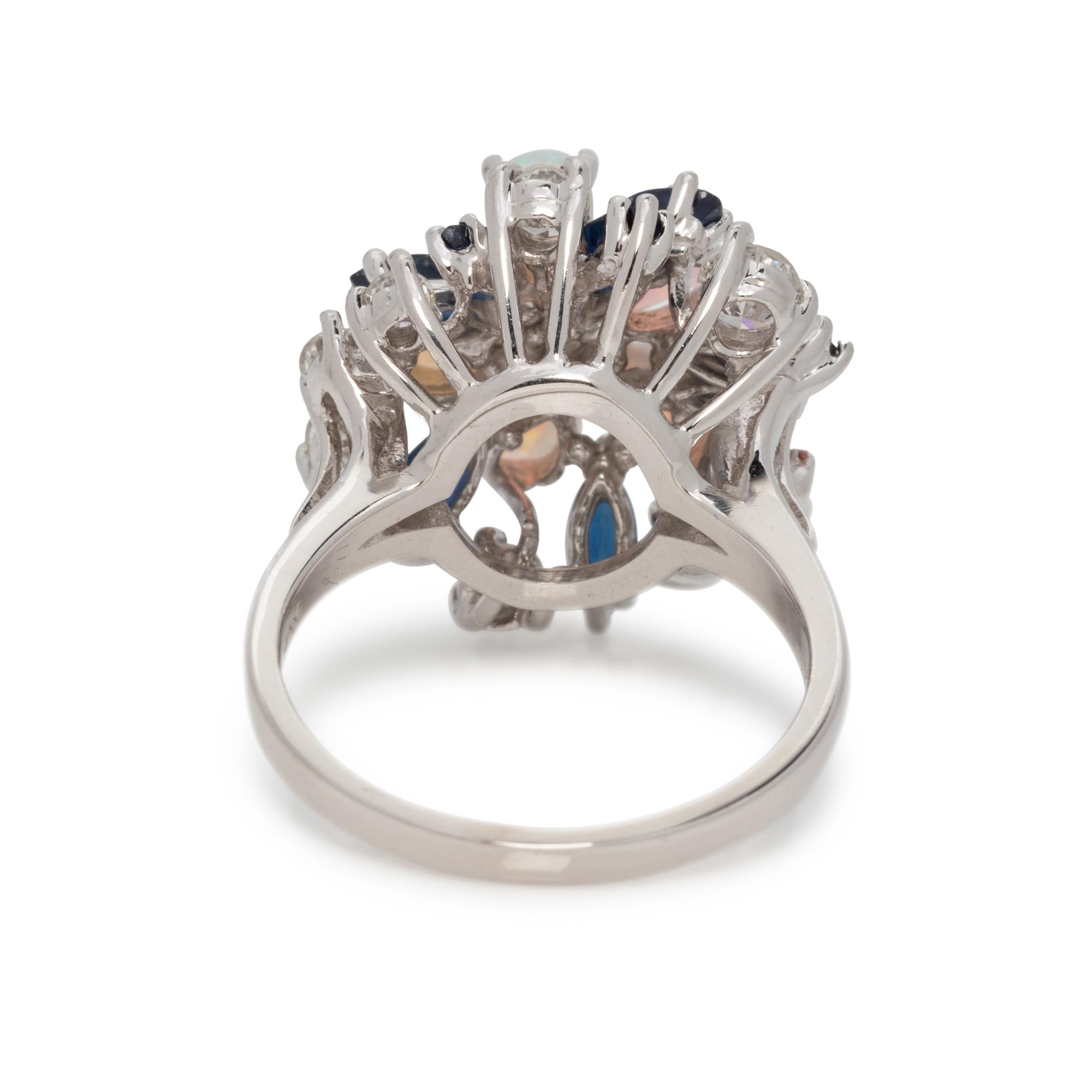 DIAMOND, OPAL AND SYNTHETIC SAPPHIRE RING