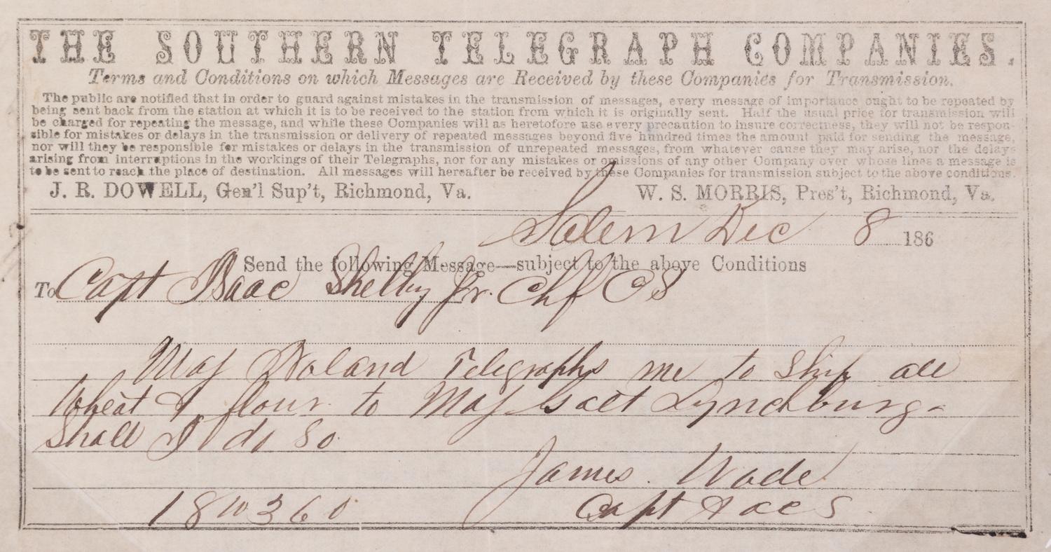 (CIVIL WAR) 12 telegrams from various generals, captains, and majors from March 1862 to Dec. 1864.