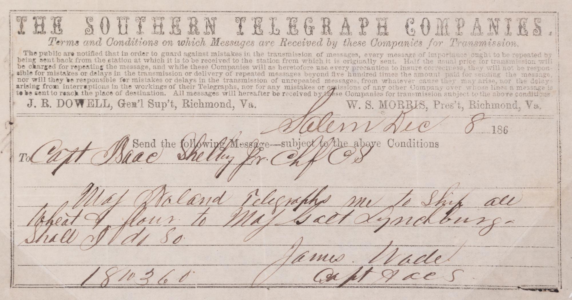 (CIVIL WAR) 12 telegrams from various generals, captains, and majors from March 1862 to Dec. 1864.
