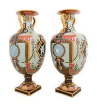 A Fine Pair of Mintons Pâte-sur-Pâte Celadon-Ground Exhibition Vases