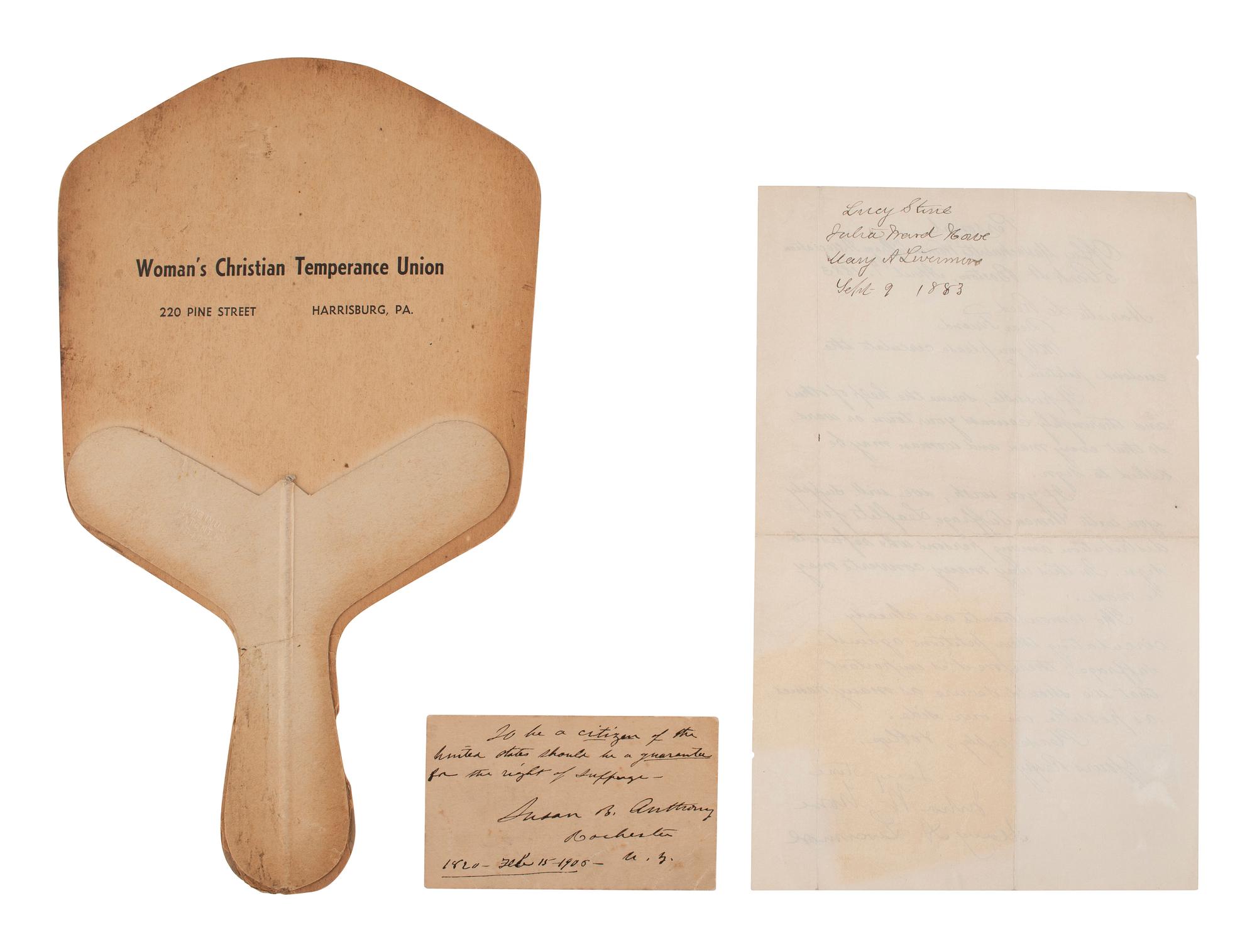 [WOMEN'S SUFFRAGE - TEMPERANCE]. Items assoc. with the women's suffrage and temperance movements.