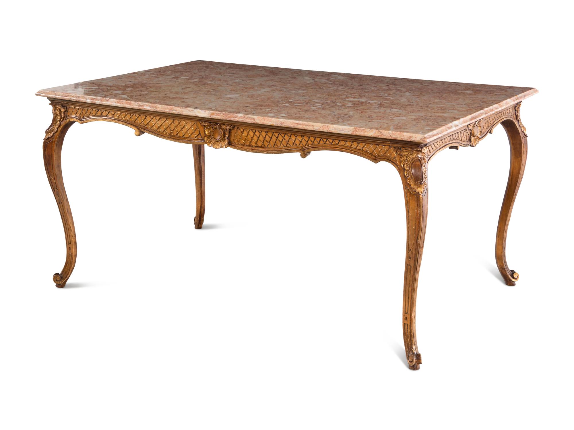 A Louis XV Style Giltwood Marble-Top Center Table