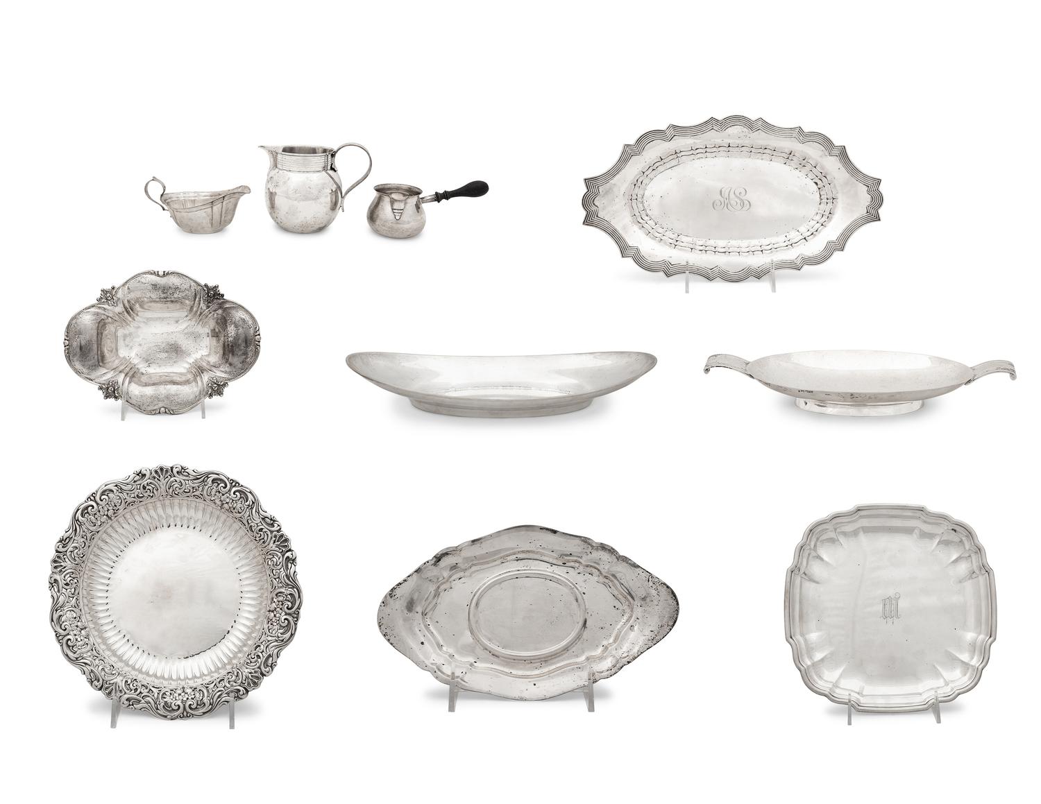 A Group of Ten Small Silver Serving Pieces