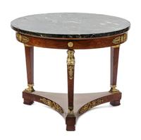 An Empire Style Gilt Bronze Mounted Walnut Gueridon Height 28 x diameter 35 1/2 inches.