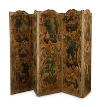A French Five-Panel Hand Painted Canvas Floor Screen — 18TH CENTURY