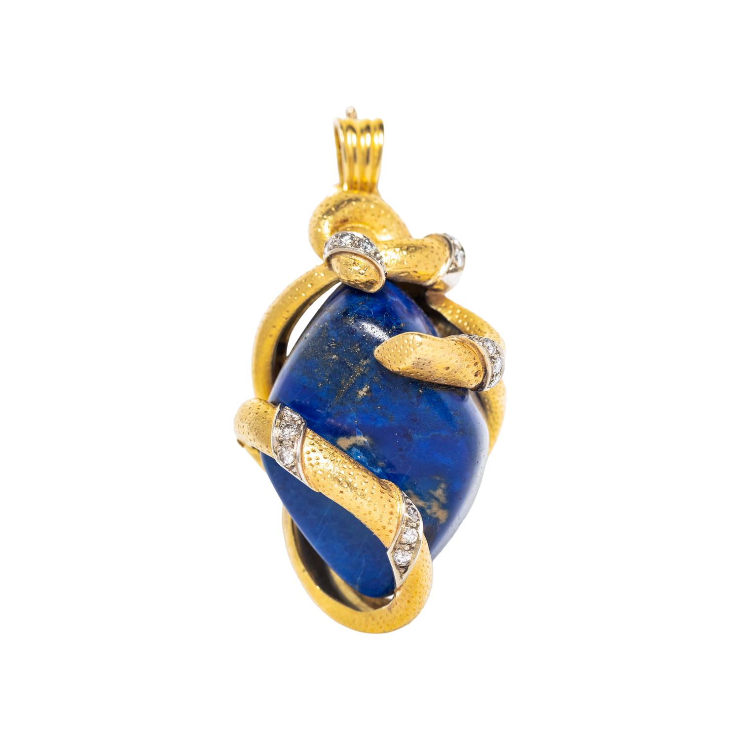 YELLOW GOLD, LAPIS LAZULI AND DIAMOND PENDANT