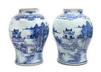 Two Blue and White Porcelain Baluster Jars Height of taller 14 1/2 inches — KANGXI PERIOD (1661-1722)