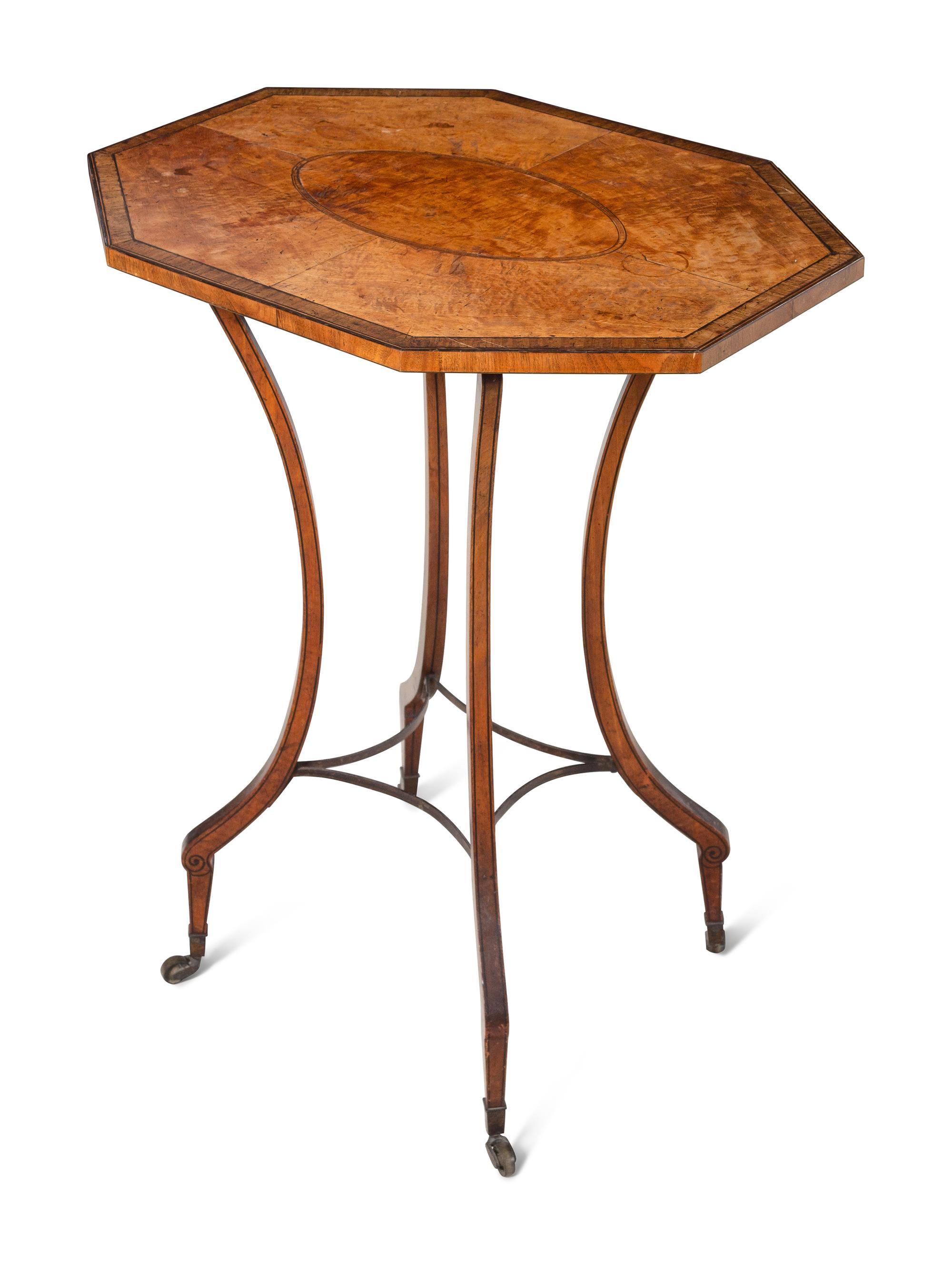 A Regency Inlaid and Brass Mounted Satinwood and Rosewood Octagonal Top Occasional Table