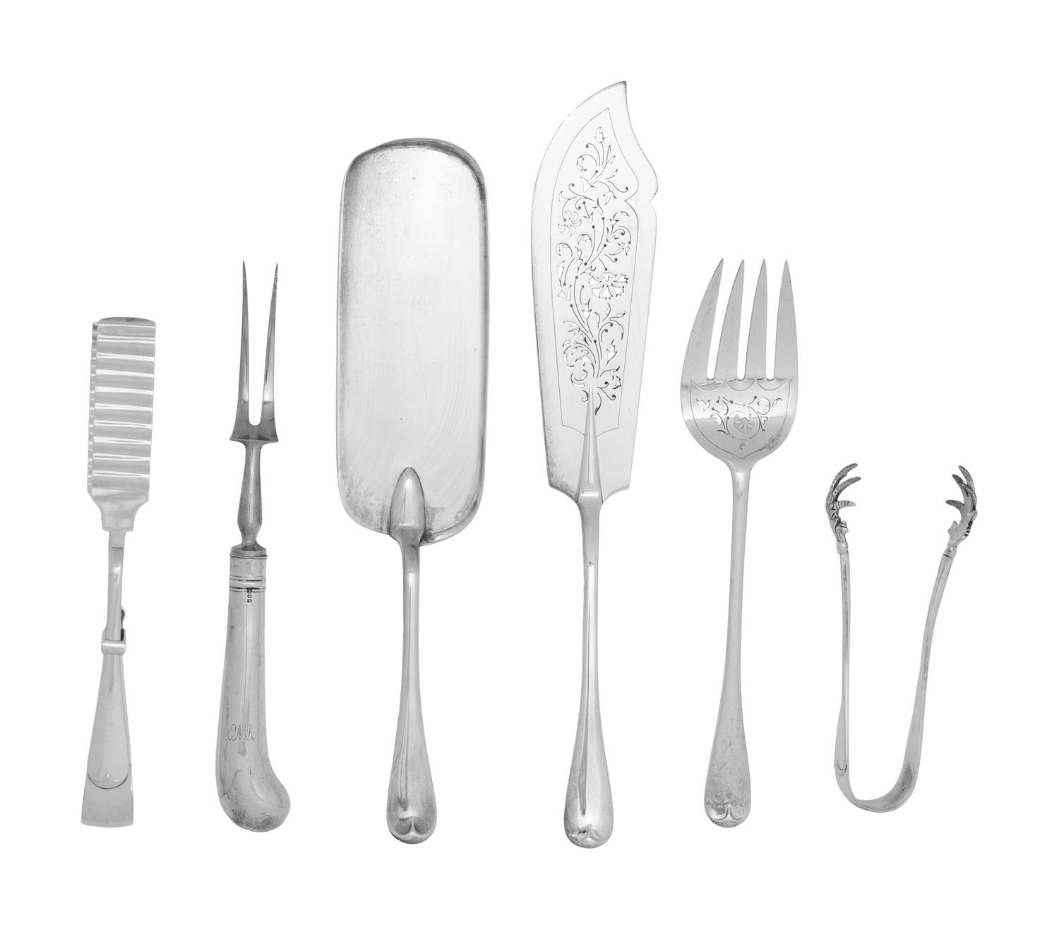 A Large Assembled English Silver Flatware Service