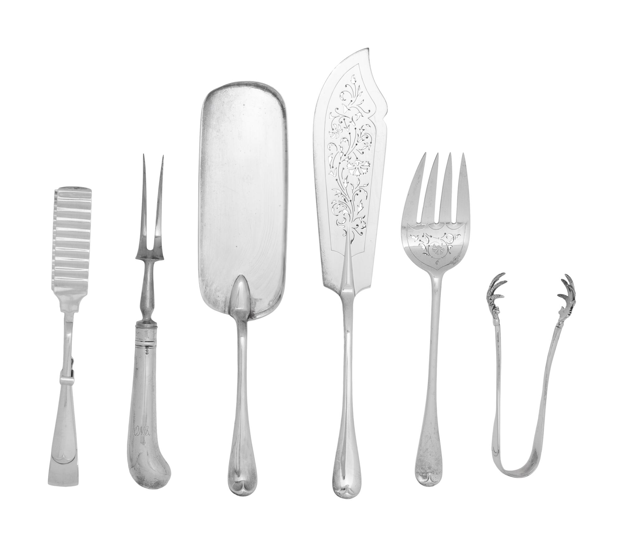 A Large Assembled English Silver Flatware Service